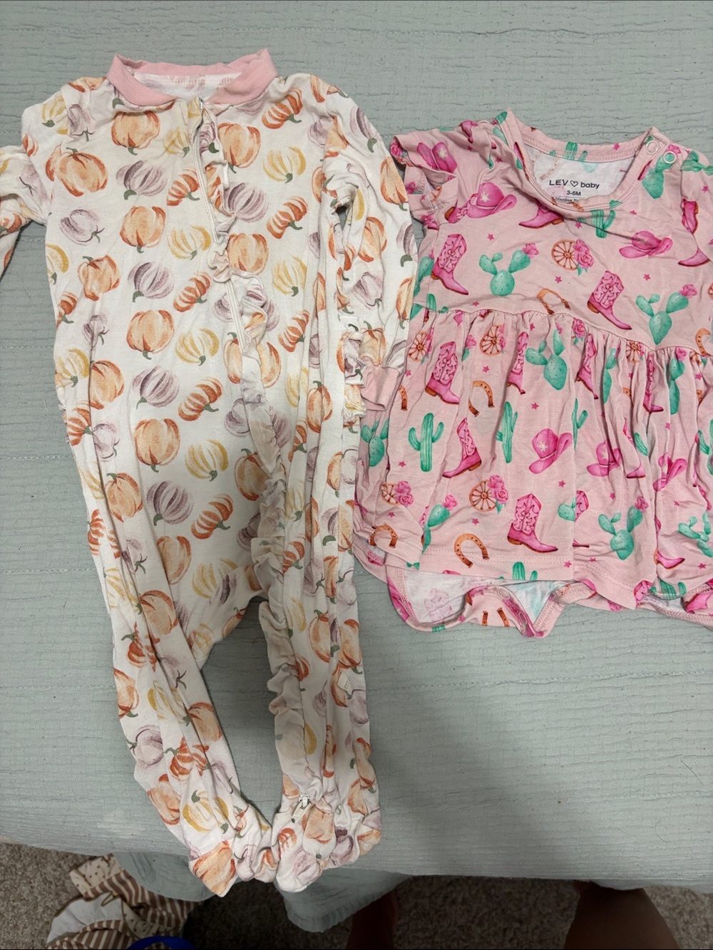 LEV Baby Pink Cactus & Cowboy Boots Baby Dress and Pumpkin Print Pajama Set